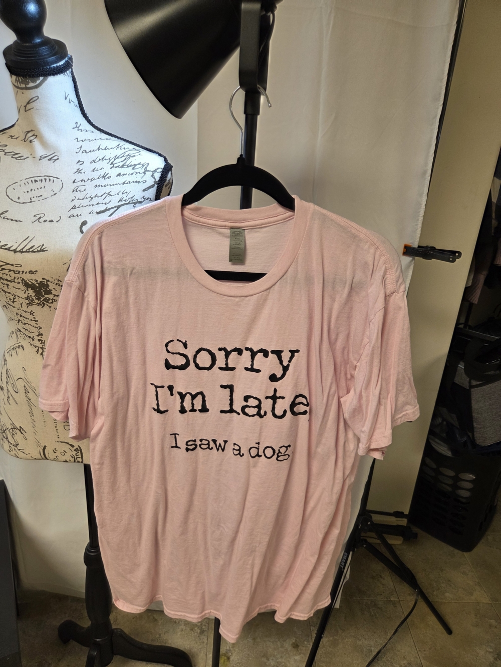 Uniqlo Pink 'Sorry I'm Late I Saw a Dog' Graphic Tee